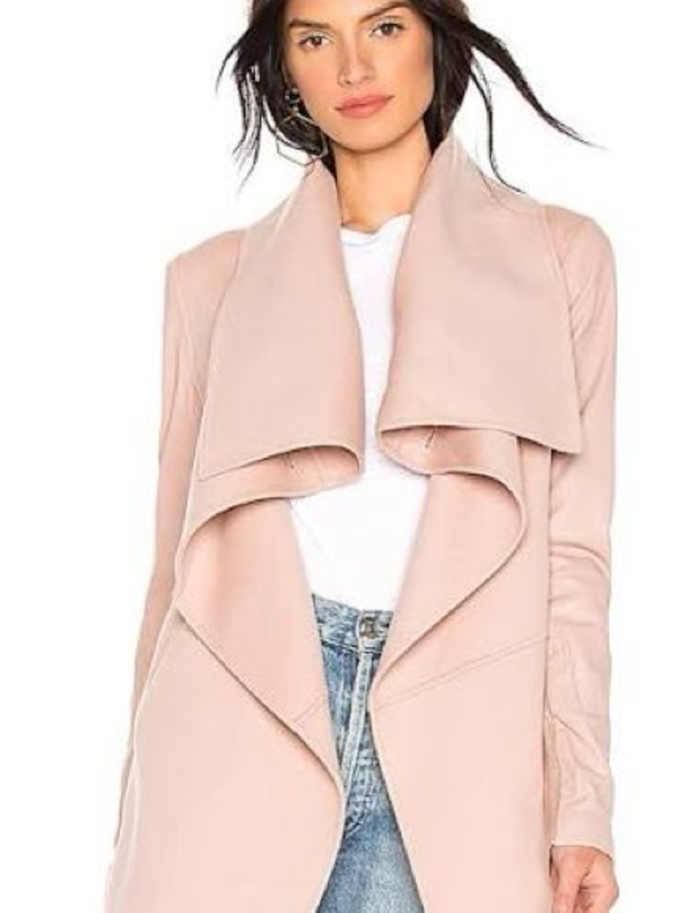Mackage XS Vane Draped Wool, Cashmere & Leather coat jacket open front coatigan